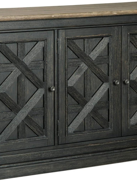 Tyler Creek Vintage Casual Dining Room Buffet Cabinet by Signature Design by Ashley, Featuring Lattice Design, Three Doors, Wood Construction, 36" Height, Black and Gray Finish
