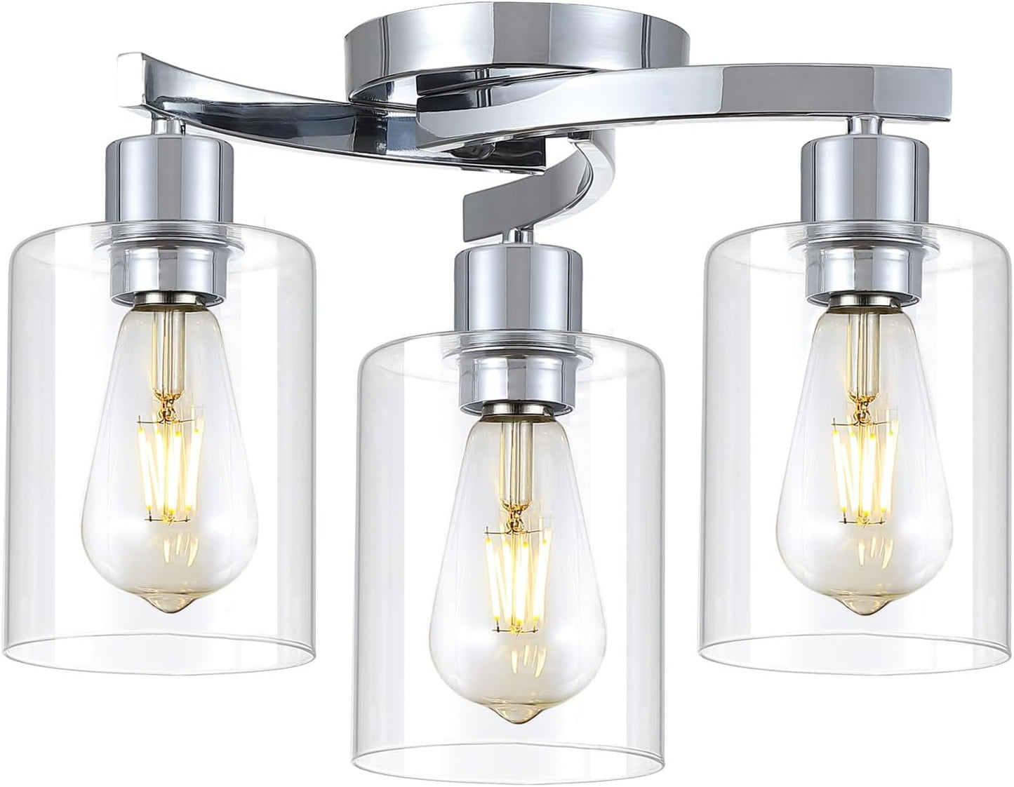 3-Light Semi Flush Mount Ceiling Light, Modern Close to Ceiling Light Fixtures with Clear Glass Shades, Chrome Light Fixture for Kitchen, Dining Room, Hallway, Entryway, Foyer