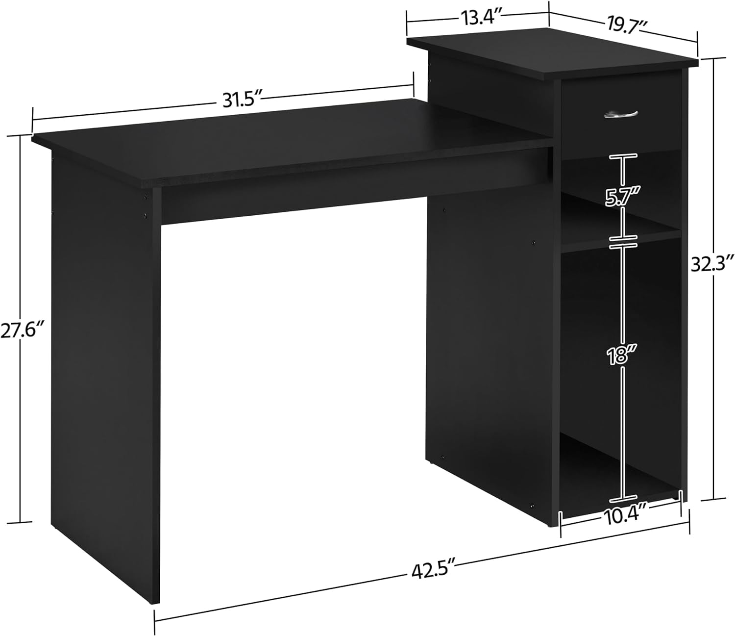 Home Office Modern Desk and Chair Set Computer Desk W/Drawer & Shelves with Ergonomic Mesh Height Adjustable Office Chair