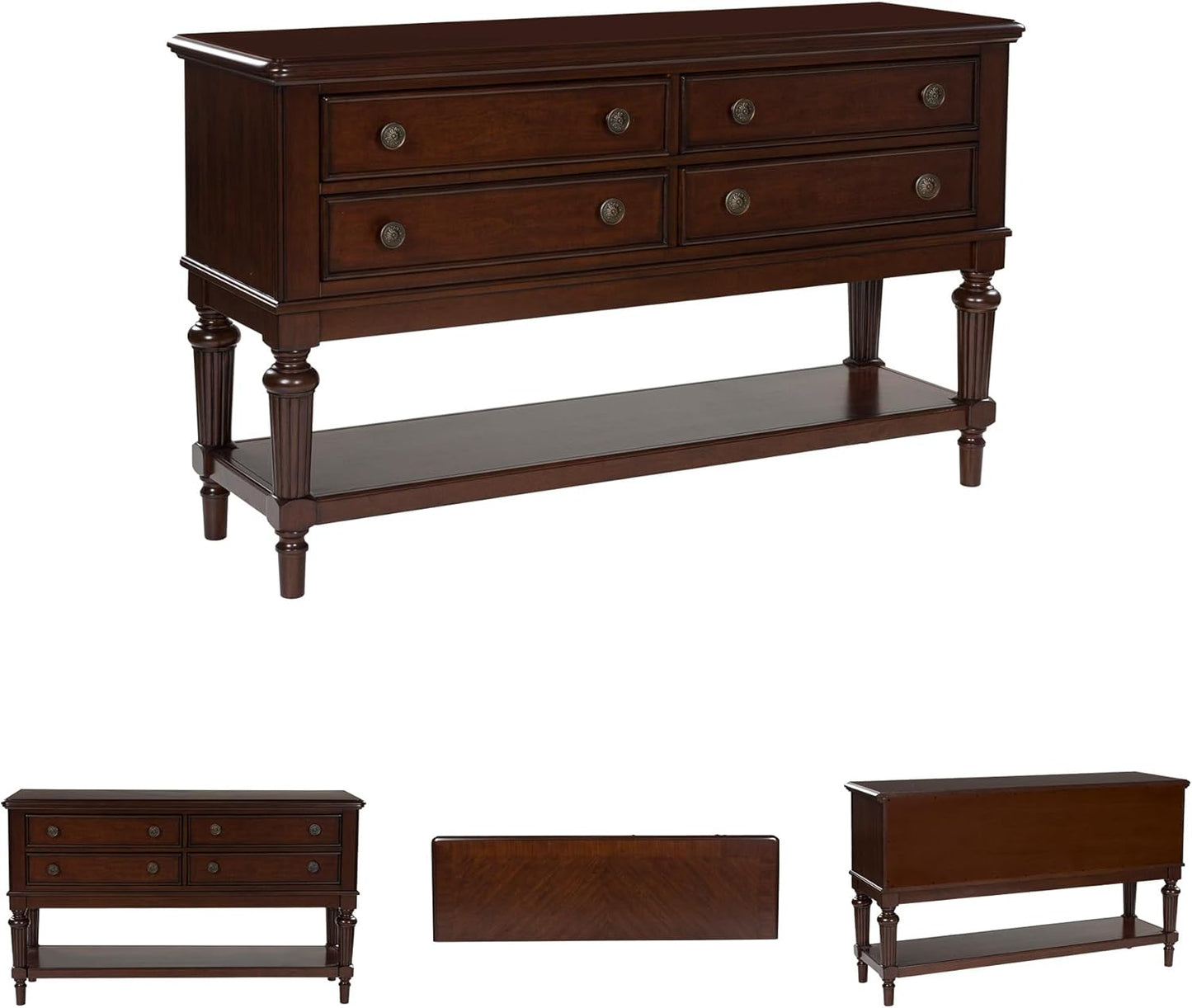 Lavinton Classic 4-Drawer Dining Server with Open Shelf, Dark Brown