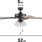 Ceiling Stannor 52" Bronze Indoor Fan with Frosted 3 Light LED Multi Arm E26/A15 Bulb and Pull-Chains, Traditional Style, 5 Reversible Barnwood/Northern Ebony Blades, 51434