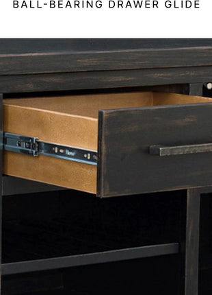 Galliden Urban 2-Door Dining Server by Signature Design by Ashley featuring Reversible Wine Rack Shelf, Adjustable Shelves, and Felt-Lined Drawer in Black and Light Brown