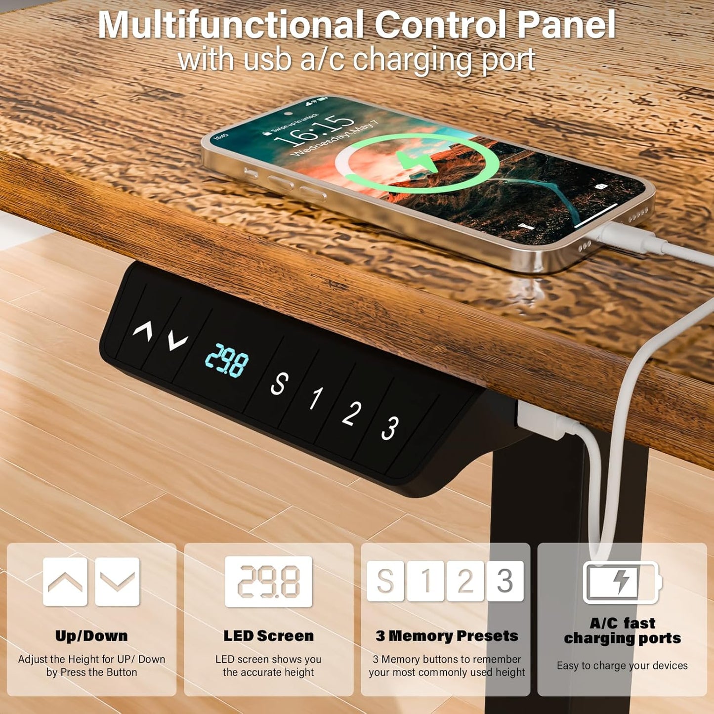 63 X 55 Inch L Shaped Standing Desk, Corner Computer Desk, Electric Adjustable Height Stand up Table, L Sit Stand Desk for Home Office Gaming, Rustic Brown