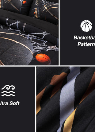 Basketball Court Themed Comforter Set, 6-Piece Bedding Set for Teen Boys, Twin Size