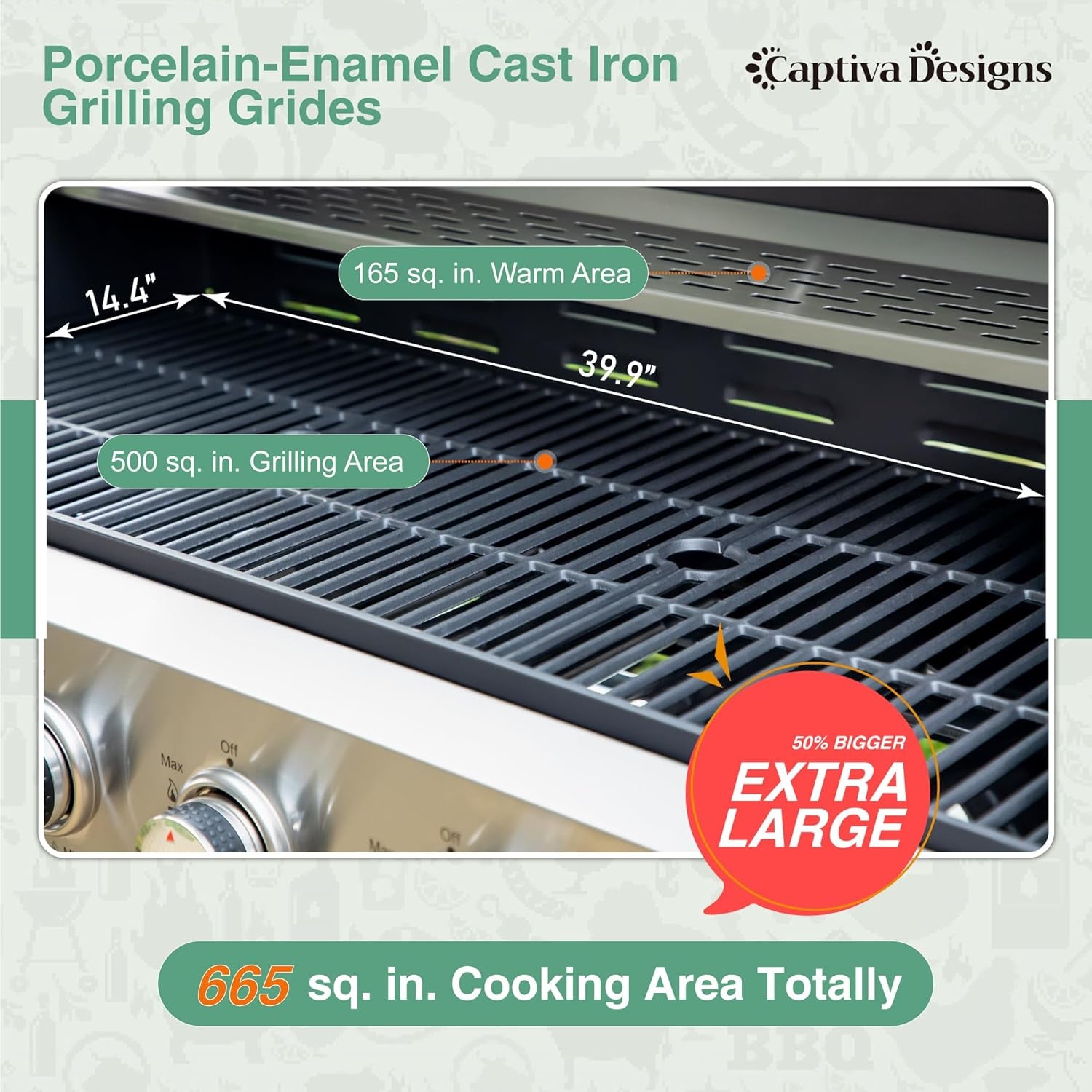 6-Burner Propane Gas BBQ Grill with Side Burner & Porcelain-Enameled Cast Iron Grate for Outdoor Kitchen & Backyard Barbecue, 65,800 BTU Output,665 SQ.IN. Cooking Area,Stainless Steel