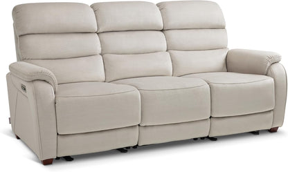 87.2'' Wall Hugger Power Recliner Sofa with Drop down Table, Reclining Sofa with Adjustable Headrest, USB Charge Ports, Reading Lamp, for Living Room, Rvs, Fabric, ST258M3 (3-Seater, Beige)
