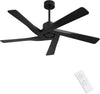 54" ABS DC Ceiling Fan No Light, 5 Blade ABS Plastic Ceiling Fan with Remote, 6-Speed Reversible DC Motor, Ceiling Fans without Light for Kitchen Bedroom Living Room, Matte Black