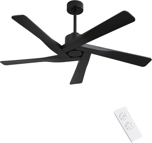 54" ABS DC Ceiling Fan No Light, 5 Blade ABS Plastic Ceiling Fan with Remote, 6-Speed Reversible DC Motor, Ceiling Fans without Light for Kitchen Bedroom Living Room, Matte Black