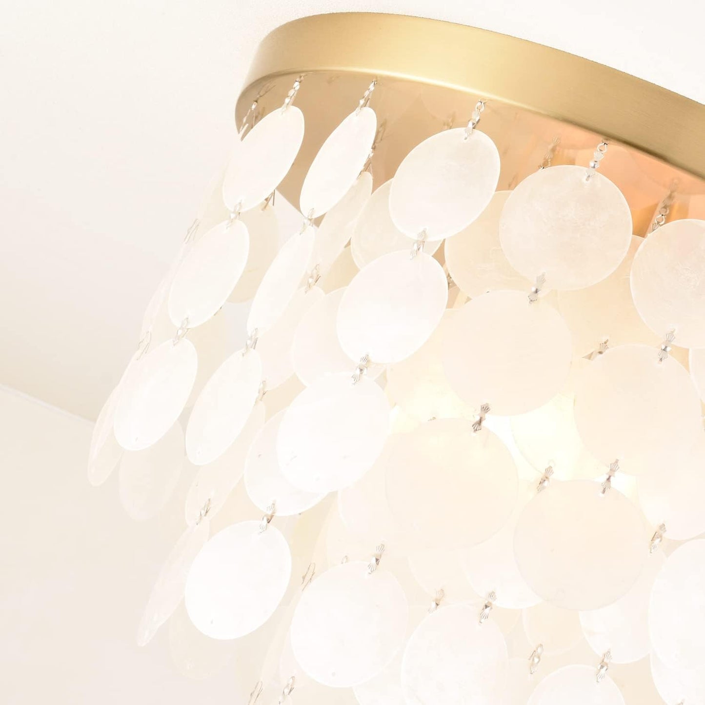 13.8" Capiz Shell Ceiling Light,Brushed Brass Finish, 3 Light Flush Mount Light for Bedroom, Hallway, Entryway ETL Listed, AL2608-S3