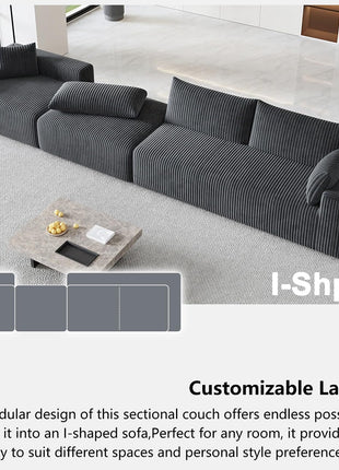 Luxurious 108" Modular Sectional Sofa in Dark Gray Corduroy - L-Shaped Design with Deep Chaise and No Assembly Required - Ideal for Apartment Living