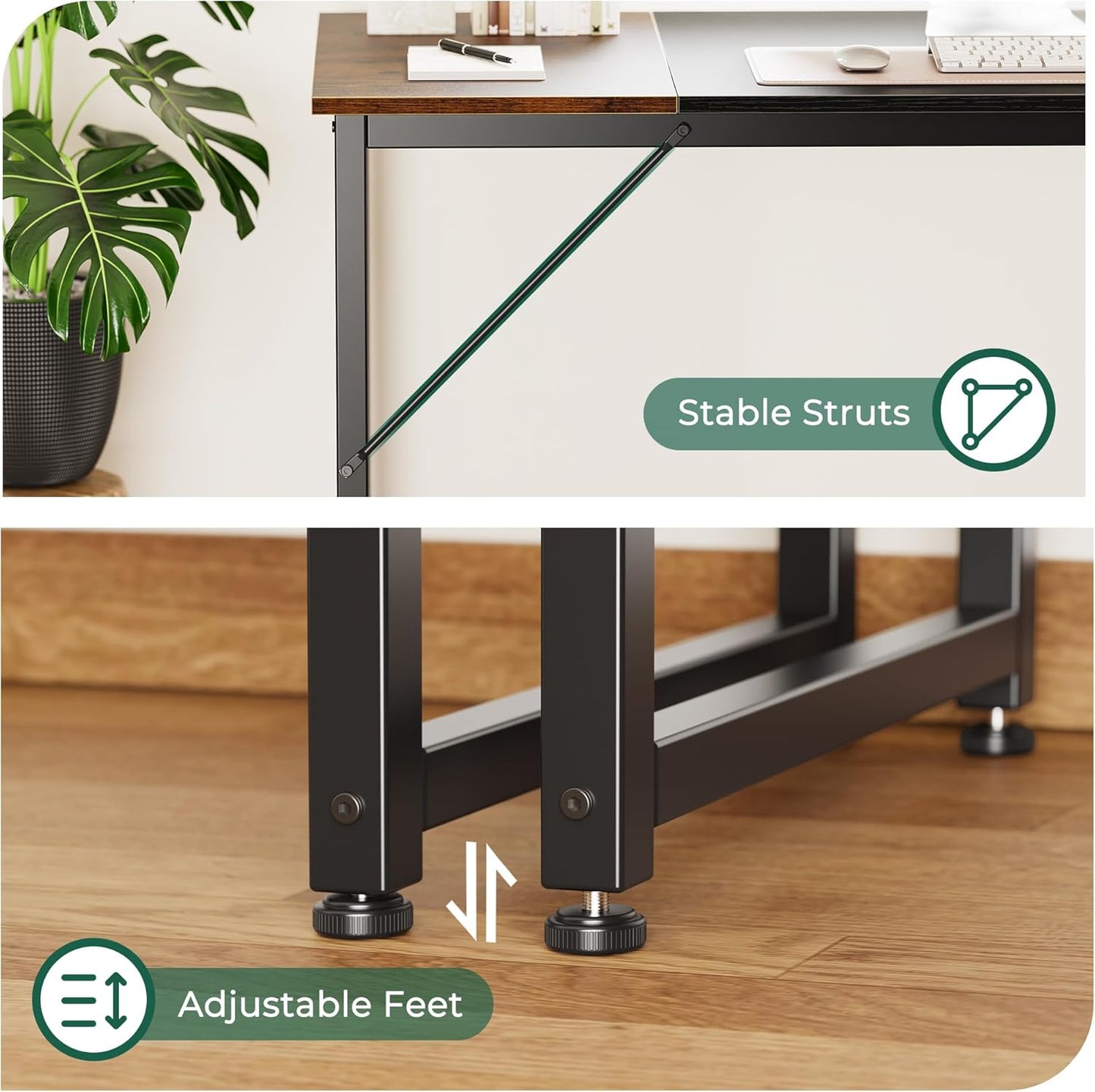 Computer Desk, 70 Inch Office Desk, Gaming Desk with Storage, Writing Desk Work Desk for Home Office, Study, Long Simple Desk, Large Legroom, Metal Frame, Rustic Brown and Black