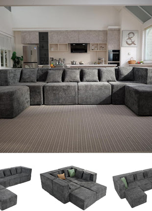 Elegant 6-Seater Modular Cloud Couch in Comfy Chenille and Memory Foam - Ideal for a Relaxing Living Room Experience