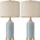 24.25" Modern Ceramic Blue Table Lamps Set of 2 for Living Room Bedroom Bedside Table Lamp for Night Stands Boho Nightstand Lamp Coastal Side End Table Lamps Reading Light Home Office Dorm Deco Gifts