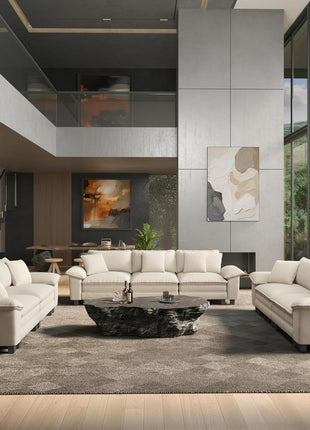 Elegant 3-Piece Modular Sectional Sofa Set in Chenille Beige for Spacious Living Rooms