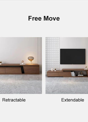 Extendable Walnut TV Stand with Three Drawers - Minimalist Rectangle Entertainment Center for TVs up to 110 inches