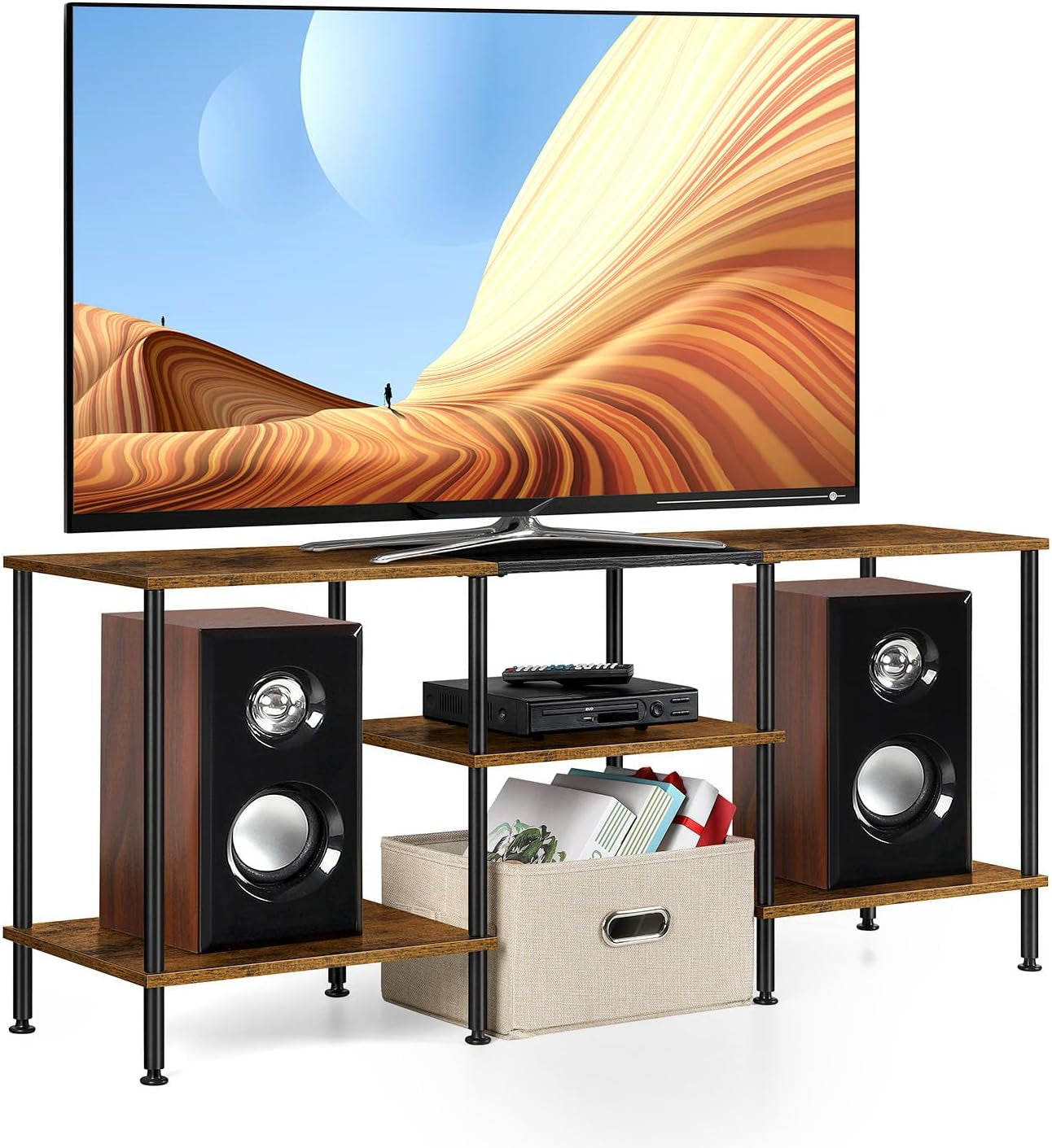 50 Inch TV Stand for Bedroom Rustic Brown TV Entertainment Center with Storage 3 Tier TV Table Stand for Living Room TV Console Table for 50 43 40 32 Inch TV