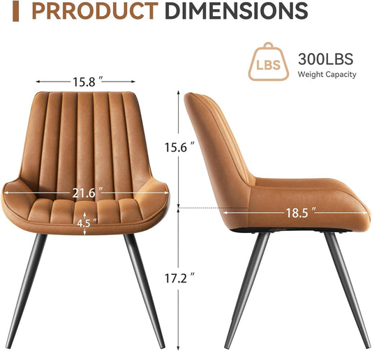 Modern Dining Chairs Set of 6,Upholstered Dining Room Chairs with Thick Cushions,Fabric Comfy Dining Chairs with Metal Legs for Dining Room Brown