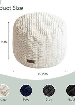 Contemporary Foam-Filled Pouf Ottoman - Elegant Round Foot Rest for Living Room, 20 x 15 Inches, Beige Boho Relaxation Stool for Events and Gatherings