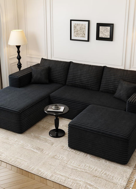 107.5" Modern Minimalist Cloud Modular Sectional Sofa with Ottoman, U-Shaped Deep Seat Corner Couch for Living Room, No Assembly Required (Black, Left Facing Chaise)