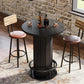 round Bar Table, 39.4" H Wood Bistro Pub Table with Metal Ring Footrest for Dining Coffee Cocktail Living Room, Small Space, Black(Only Table)