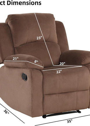 Classic Microfiber Manual Recliner Chair with Overstuffed Arms and Back for Living Room and Bedroom, Brown