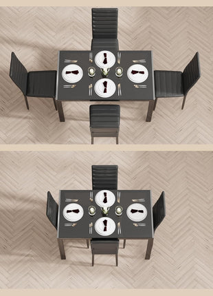 Contemporary 5-Piece Dining Table Set for Four with Tempered Glass, Perfect for Home, Kitchen, Living Room, and Dining Room (Black)