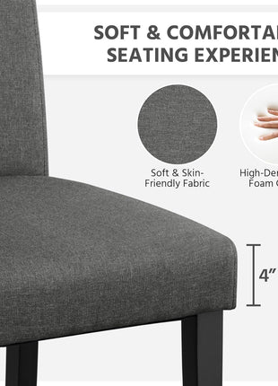 Set of 4 Upholstered Fabric Dining Chairs with Padded Seats and Solid Wood Legs, Armless Design, Dark Grey for Dining Room and Restaurant
