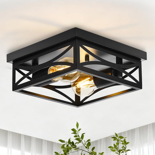 Ceiling Light, Farmhouse Flush Mount Ceiling Light, 2-Light Light Fixtures Ceiling Mount, Modern Square Black Light Fixture, Kitchen Lighting Fixtures Ceiling,Bedroom,Balcony