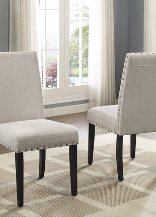 Biony Set of 2 Tan Fabric Dining Chairs with Nailhead Trim