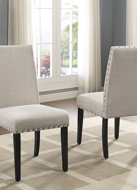 Biony Set of 2 Tan Fabric Dining Chairs with Nailhead Trim