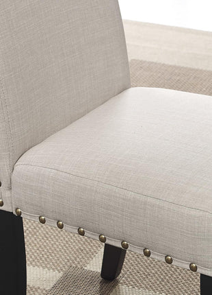 Biony Set of 2 Tan Fabric Dining Chairs with Nailhead Trim