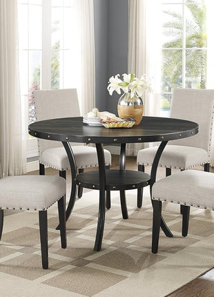 Biony Set of 2 Tan Fabric Dining Chairs with Nailhead Trim