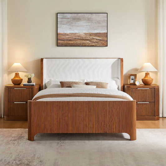Alexa Fluted Solid Oak Bed
