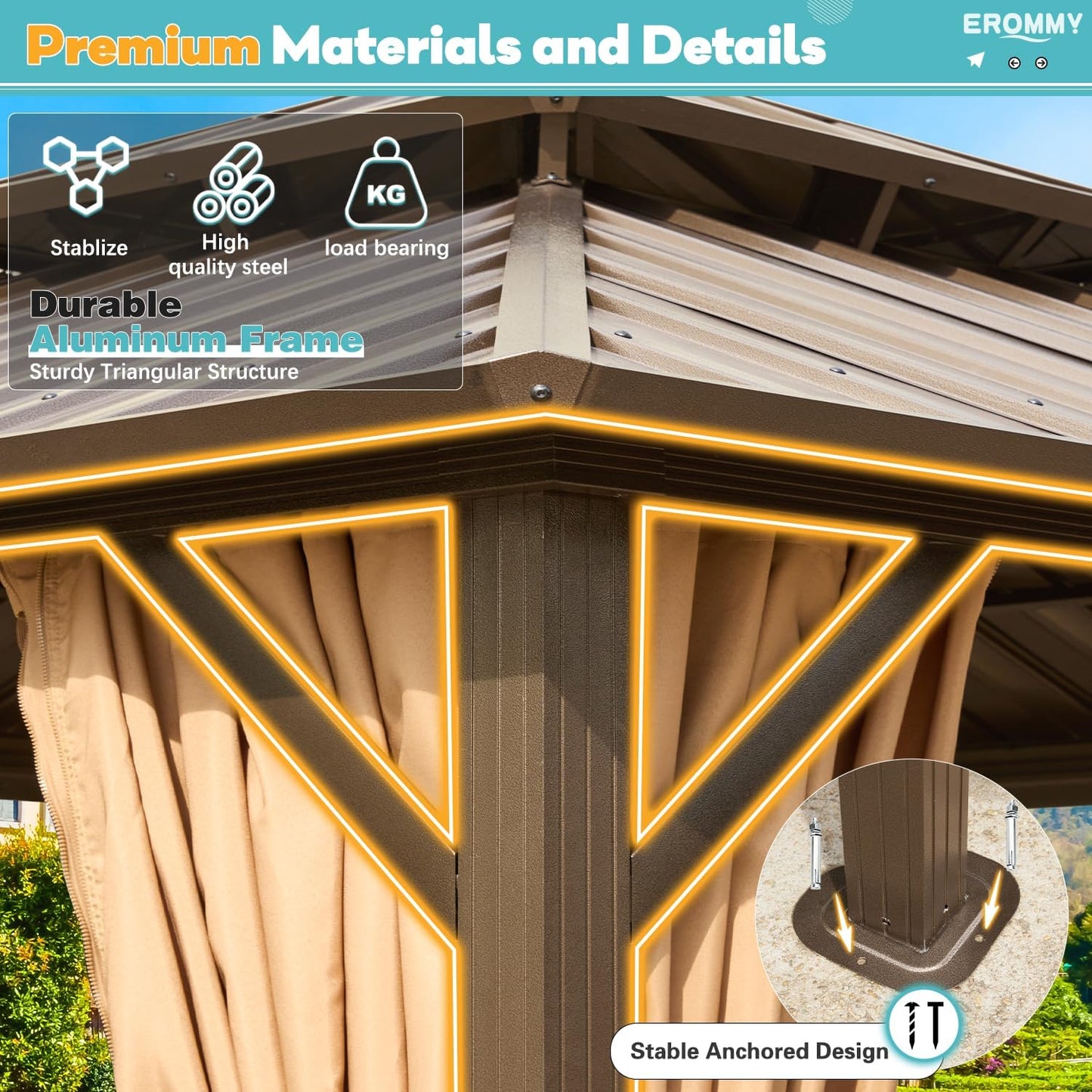 10' X 12' Hardtop Gazebo, Aluminum Frame Gazebos with Galvanized Steel Double Roof, Permanent Outdoor Metal Pavilion with Curtain and Netting for Patio, Lawn, Deck