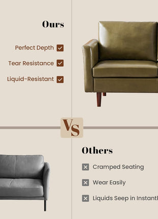 Mid-Century Modern Olive Green Faux Leather 3-Piece Sofa Set with Rolled Arms and Deep Seats, Ideal for Living Rooms and Apartments, Easy Assembly