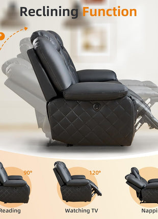 Faux Leather Electric Power Reclining Sofa with USB and Type-C Charging Ports, Plush Three-Seat Design, Overstuffed Armrests and Backrest, Ideal Living Room Furniture in Black
