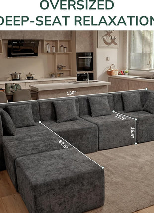 Elegant 6-Seater Modular Cloud Couch in Comfy Chenille and Memory Foam - Ideal for a Relaxing Living Room Experience