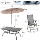 7 Pieces Patio Dining Set with 13Ft Beige Umbrella, Folding Outdoor Dining Chairs for 6, Rectangular Metal Patio Table and Sling Chairs Set, Grey