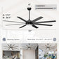 72'' Large Ceiling Fans with Lights, Modern Black Ceiling Fan Remote/App Control, Dimmable, Quiet DC Motor Big Ceiling Fan for Indoor/Covered Outdoor