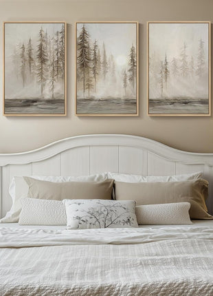 Large 3-Piece Framed Abstract Pastel Grunge Forest Landscape Canvas Art Set for Living Room and Office, Modern Nordic Decorative Prints, 24x36 Inches