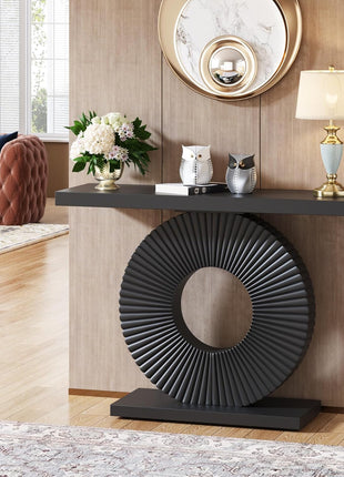 Contemporary 40-Inch Console Table with Geometric Base in Black for Living Room, Hallway, and Entryway