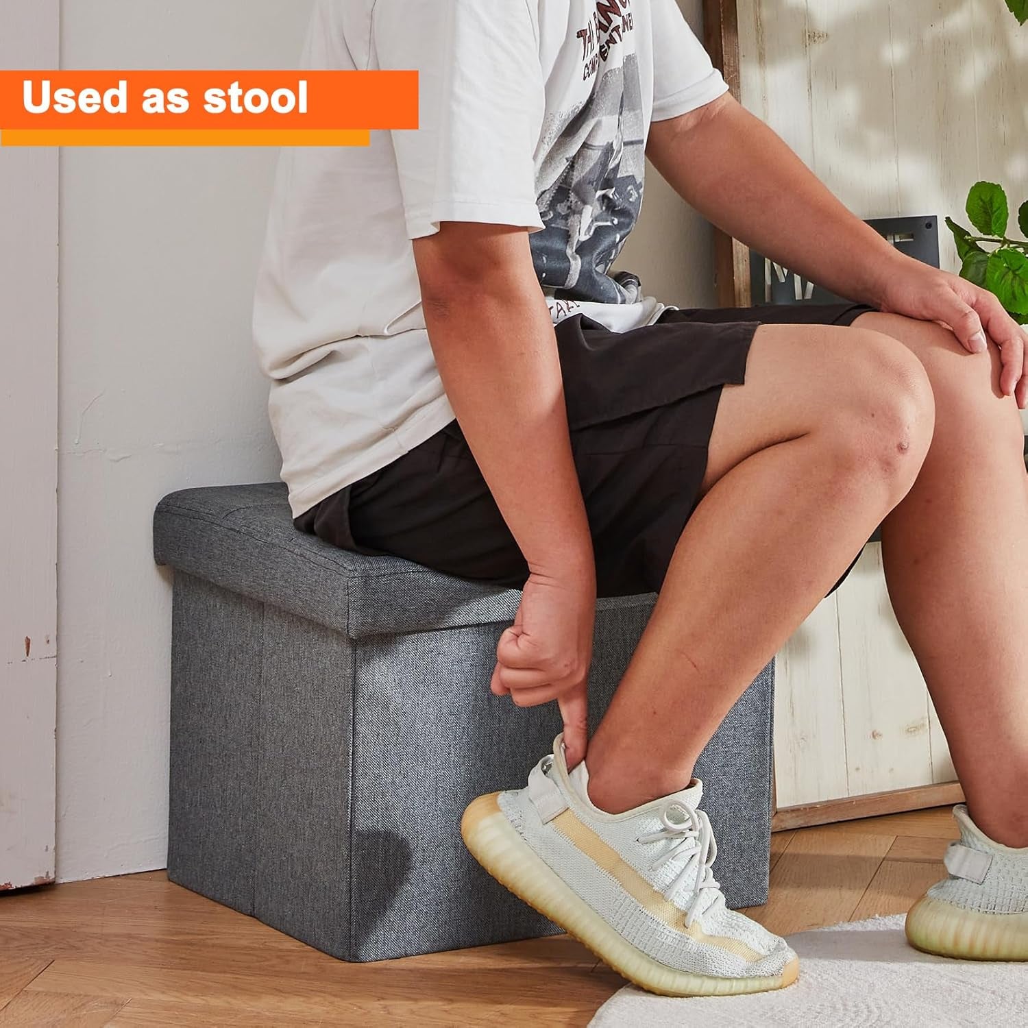 Storage Ottoman Footrest Stool Small Ottoman with Storage Foldable Ottomans Foot Rest Footstool Bench for Living Room 17X13X13Inches Grey