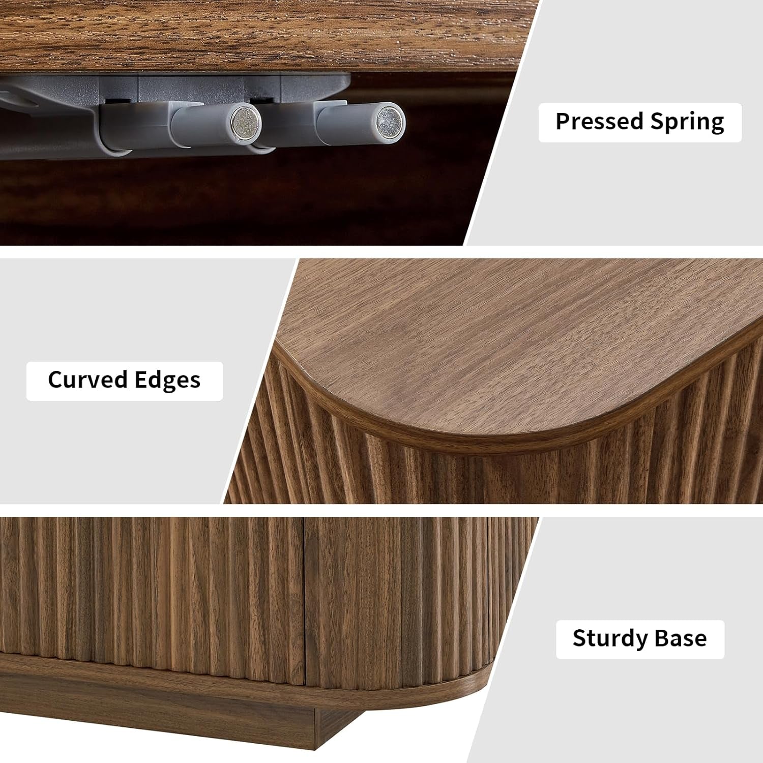 64" Sideboard Buffet Cabinet with Storage, Wooden Fluted Storage Cabinet Sideboard Credenza with Adjustable Shelves Pressed Spring for Kitchen Living Room (Walnut)