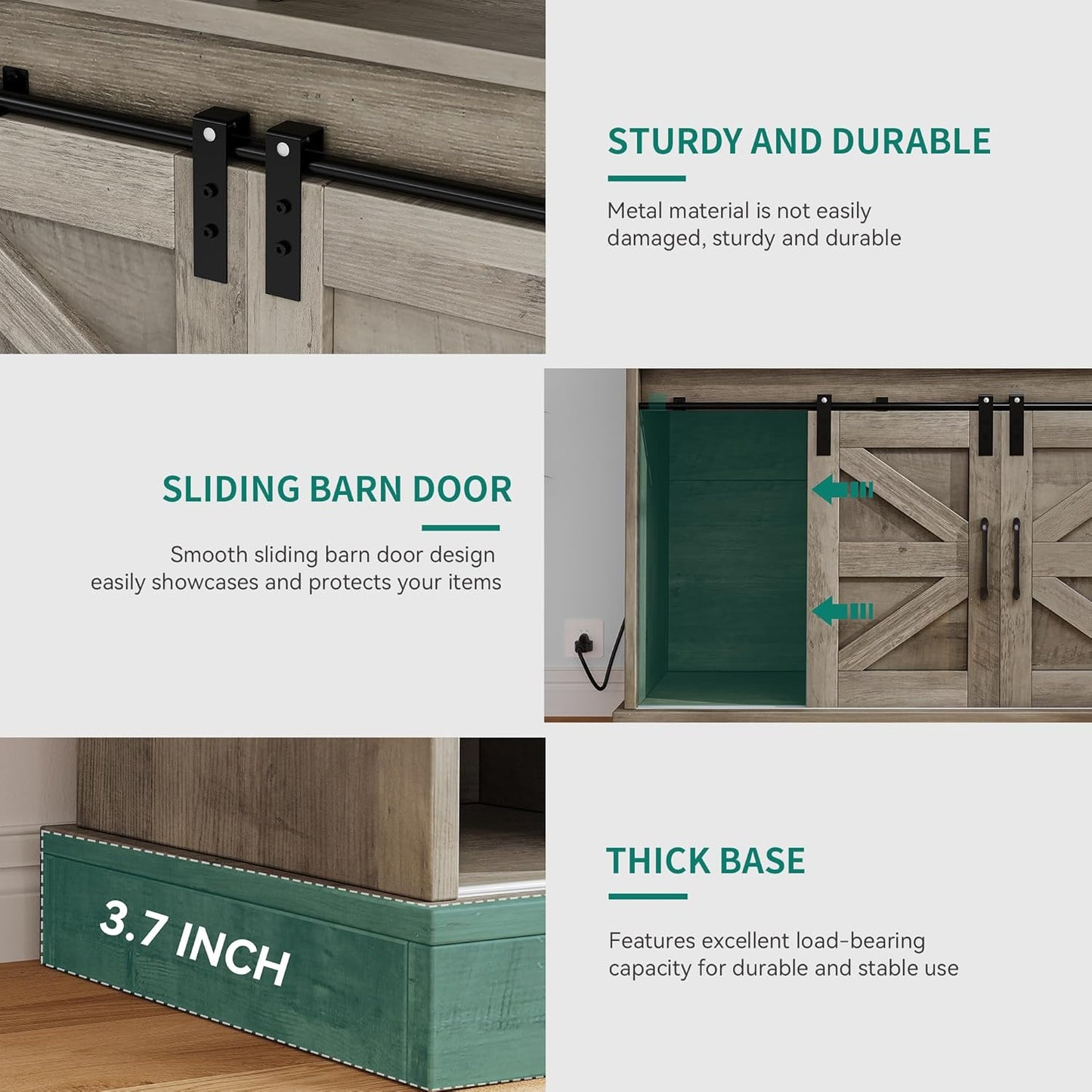 Buffet Cabinets with Storage, 47" Coffee Bar with Goblet Holder & Power Outlet, Farmhouse Sideboard Cabinets with Sliding Barn Doors for Kitchen, Living Room (Rustic Grey Oak)