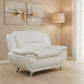 3-Piece Living Room Furniture, Modern White Faux Leather Sofa Set with Sturdy Metal Legs, (3-Seat Sofa + Loveseat + Armchair), Easy Assembly
