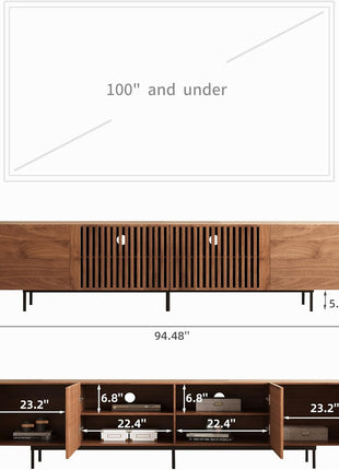 Mid-Century Modern 94.48" Walnut TV Stand for 80+ Inch TVs with Generous Storage – Sophisticated Entertainment Center for Living Room or Bedroom