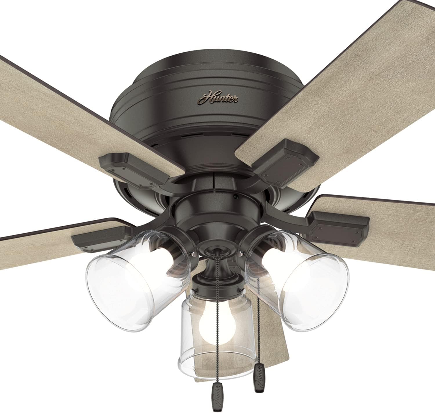 42 Inch Indoor Ceiling Fan with LED Lights and Pull Chain - Low Profile Mount Ceiling Fan, 5 Blades, for Bedroom, Living Room, or Kitchen, Quiet - Crestfield 52153, Noble Bronze