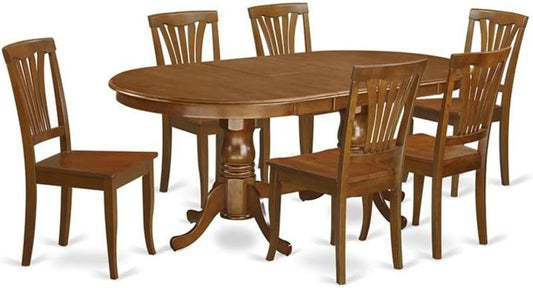 Dining Set for Kitchen and Dining Room for 6 People, round Extendable Table with Wood Chairs for Small Space, Farmhouse Transformer Oval Dinner Table in Rustic Brown