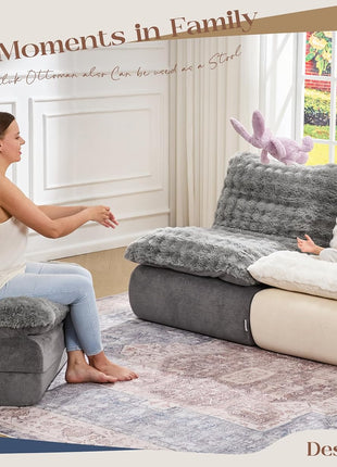 Compact Grey Foam Sofa with Footrest and Recliner for Small Living Spaces, Bedrooms, and Apartments