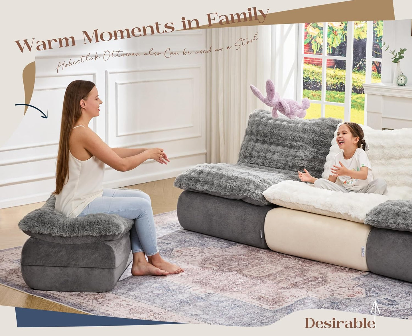 Sofa Couch Foam Sofa for Small Spaces Comfy Sofas with Footrest Couch Recliner Small Sofas for Living Room, Bedroom, Apartment (Grey)